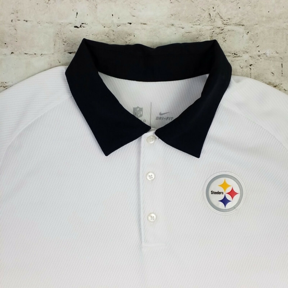 Nike Dri Fit Short Sleeve Pittsburg Steelers Logo Polo Shirt Mens White Small - Picture 3 of 13